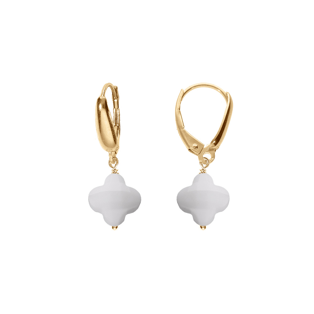 Boucles d\'oreille tige en argent dor� tr�fle en verre facet� blanc - Vue 1