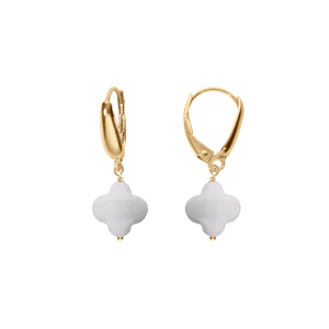 Boucles d\'oreille tige en argent doré trèfle en verre faceté blanc - Vue 1