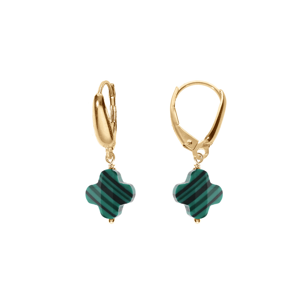 Boucles d\'oreille tige en argent dor� tr�fle en verre facet� vert - Vue 1