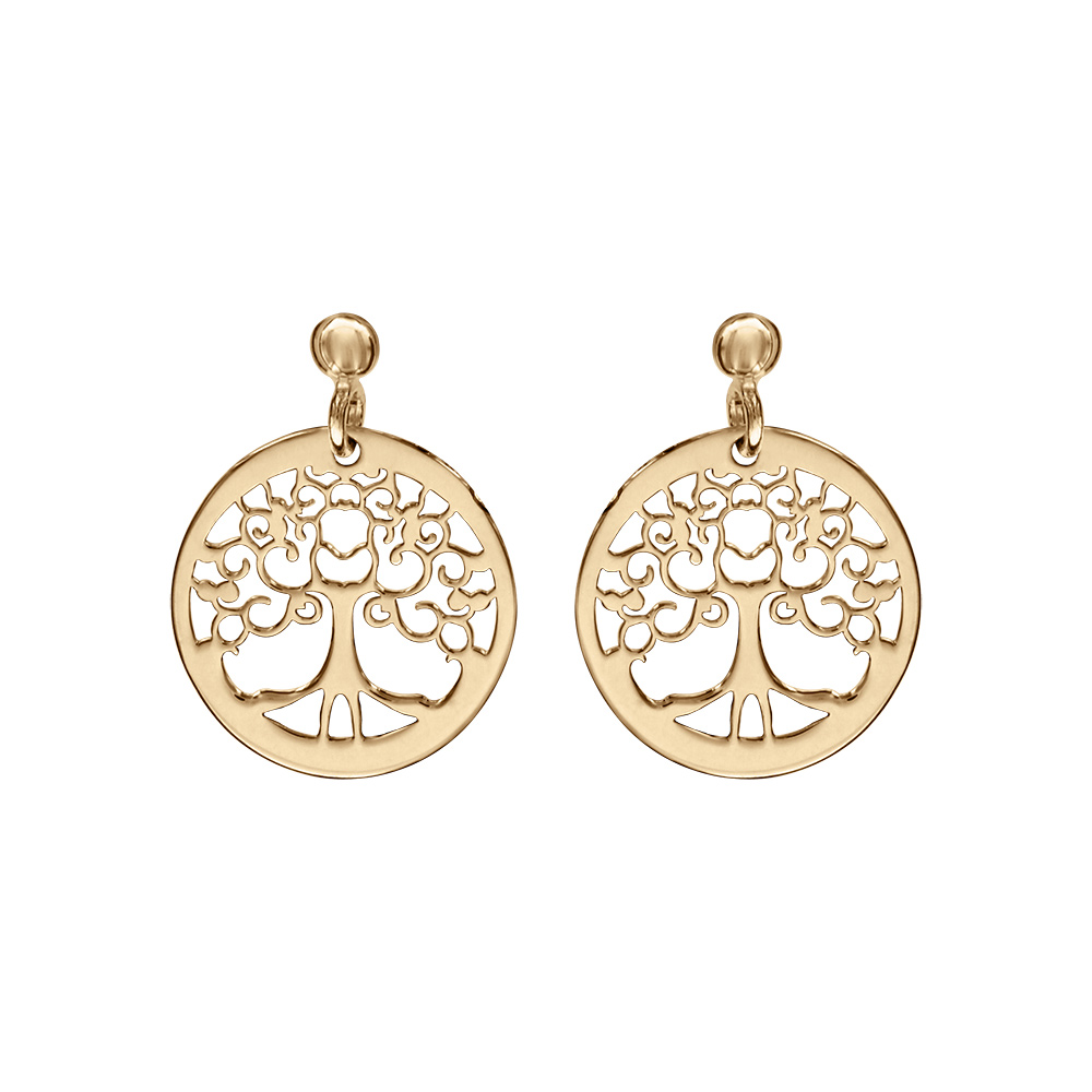 Boucles d\'oreille tige en argent et dorure jaune, motif arbre de vie - Vue 1