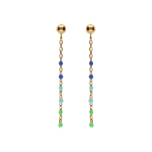 Boucles d\'oreille tige en argent et dorure jaune olive, rsine multicolore dgrad bleu vert - Vue 1