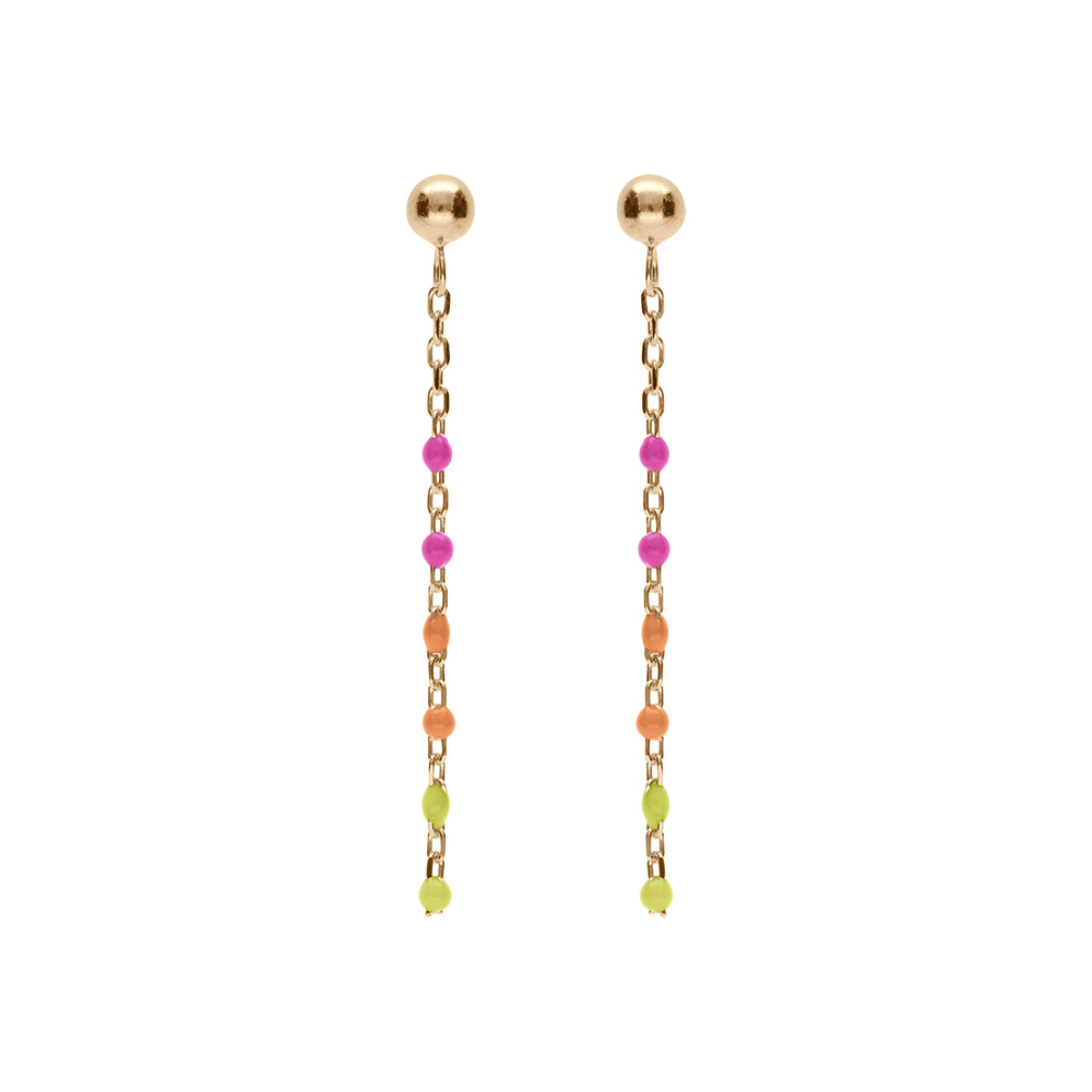 Boucles d\'oreille tige en argent et dorure jaune olive, r�sine multicolore d�grad� rose vert - Vue 1