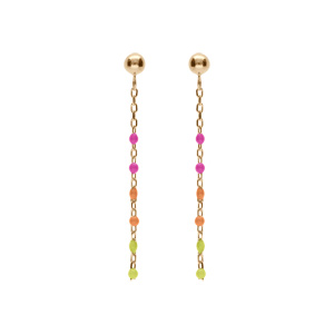 Boucles d\'oreille tige en argent et dorure jaune olive, rsine multicolore dgrad rose vert - Vue 1