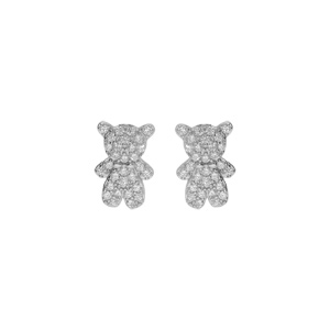 Boucles d\'oreille tige en argent ourson oxydes blancs - Vue 1