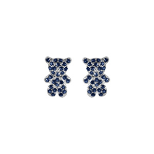 Boucles d\'oreille tige en argent ourson oxydes bleu - Vue 1