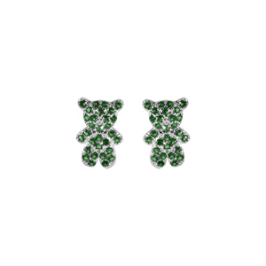 Boucles d\'oreille tige en argent ourson oxydes verts - Vue 1