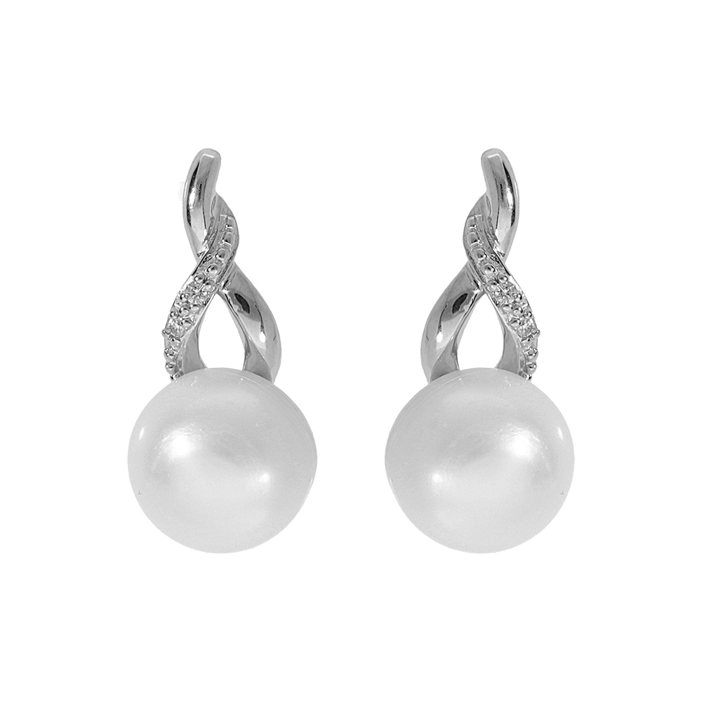 Boucles d\'oreille tige en argent platin� perle de culture d\'eau douce avec oxydes blancs sertis - Vue 1
