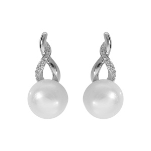 Boucles d\'oreille tige en argent platin perle de culture d\'eau douce avec oxydes blancs sertis - Vue 1