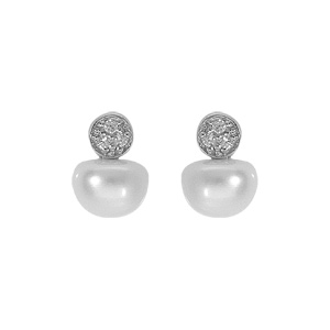 Boucles d\'oreille tige en argent platin perle de culture d\'eau douce et un oxyde blanc serti - Vue 1