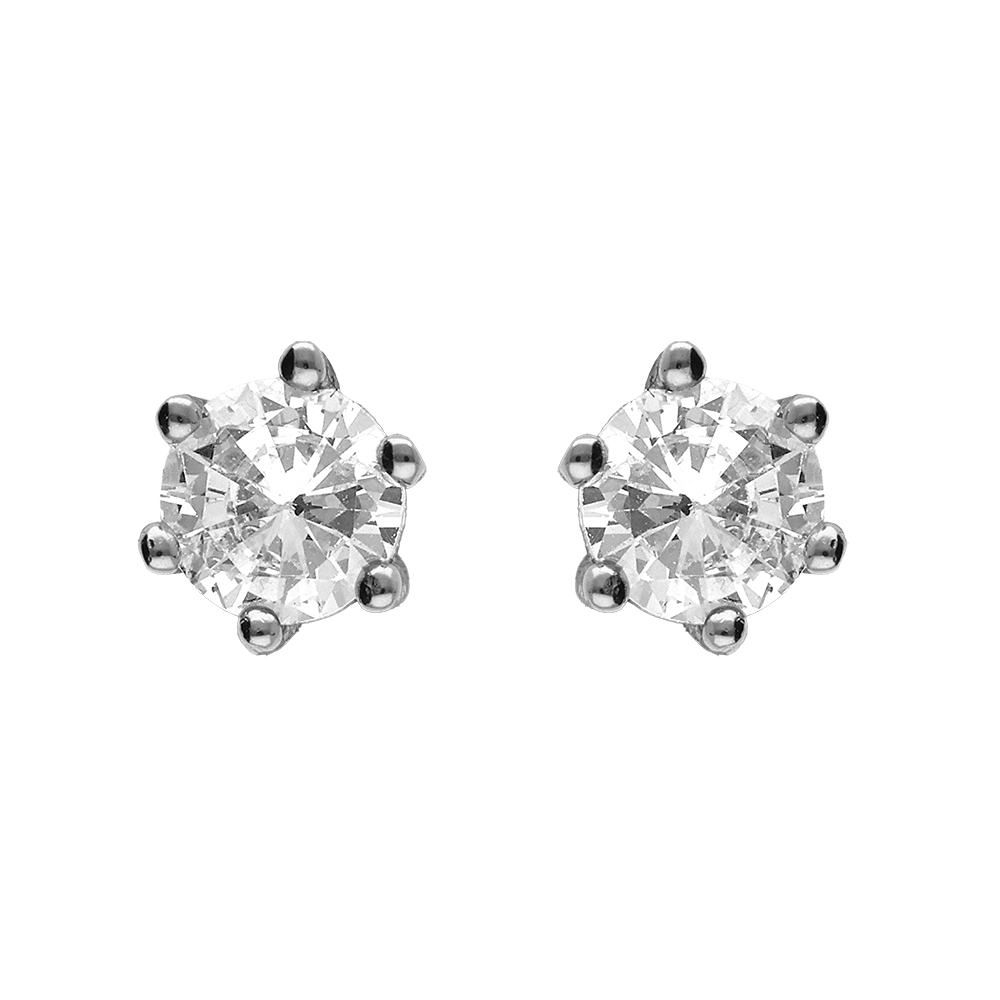 Boucles d\'oreille tige en argent rhodi� 4mm oxyde blanc serti 6 griffes - Vue 1