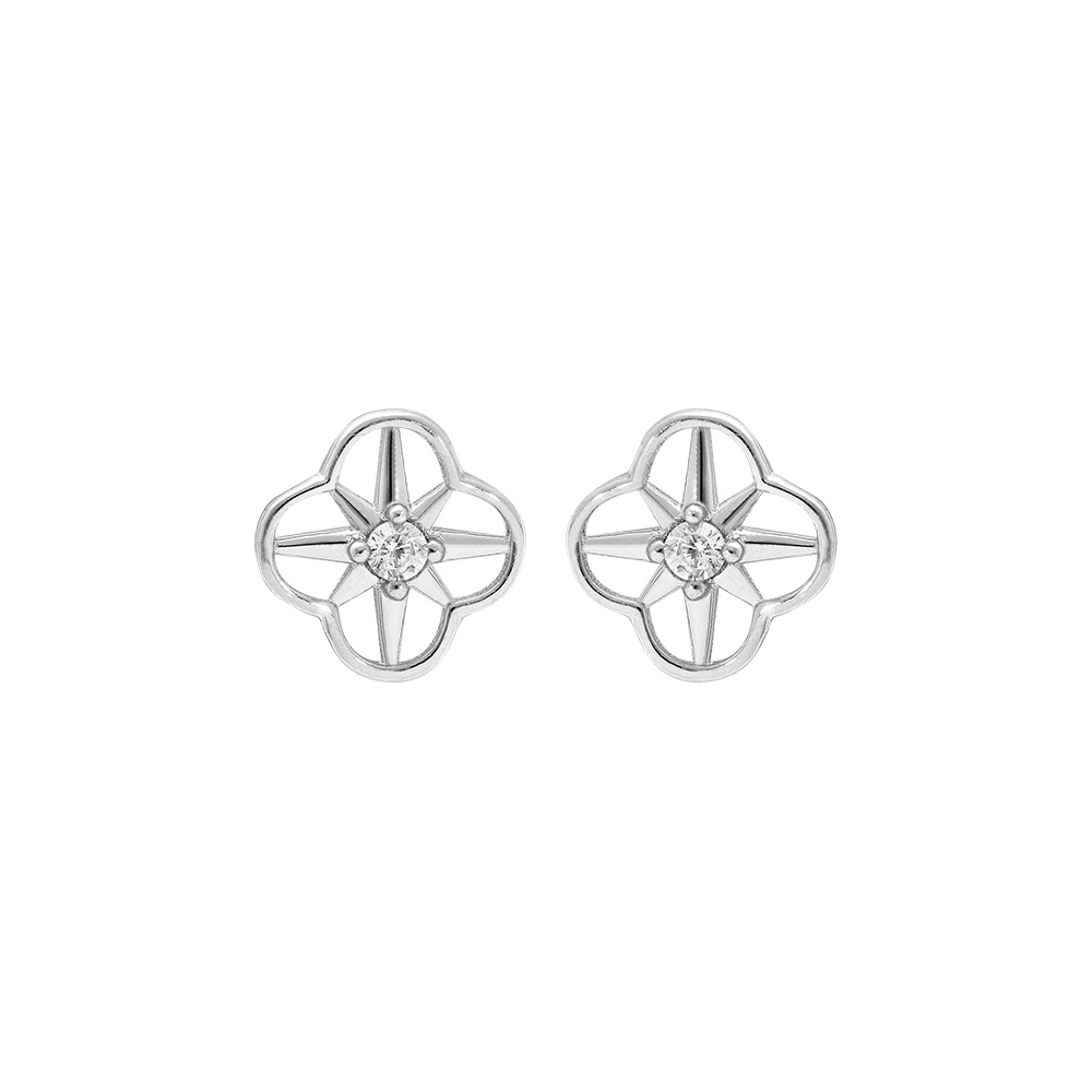 Boucles d\'oreille tige en argent rhodi� avec fleur oxyde blanc serti - Vue 1