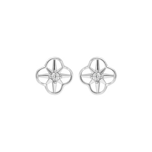 Boucles d\'oreille tige en argent rhodié avec fleur oxyde blanc serti - Vue 1