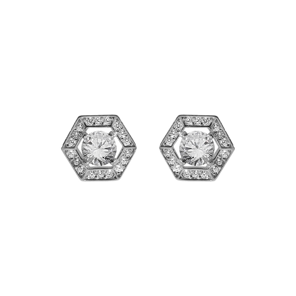 Boucles d\'oreille tige en argent rhodi� avec oxydes blancs - Vue 1