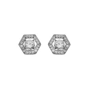 Boucles d\'oreille tige en argent rhodi avec oxydes blancs - Vue 1