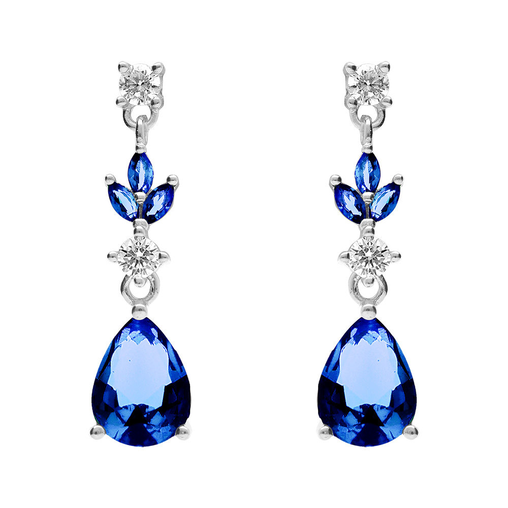 Boucles d\'oreille tige en argent rhodi� avec oxydes bleus et blancs - Vue 1