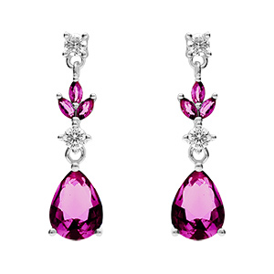 Boucles d'oreille tige en argent rhodi� avec oxydes rouges et blancs