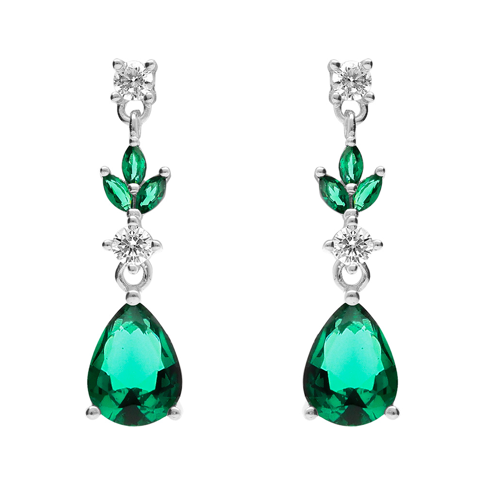 Boucles d\'oreille tige en argent rhodi� avec oxydes verts  et blancs - Vue 1