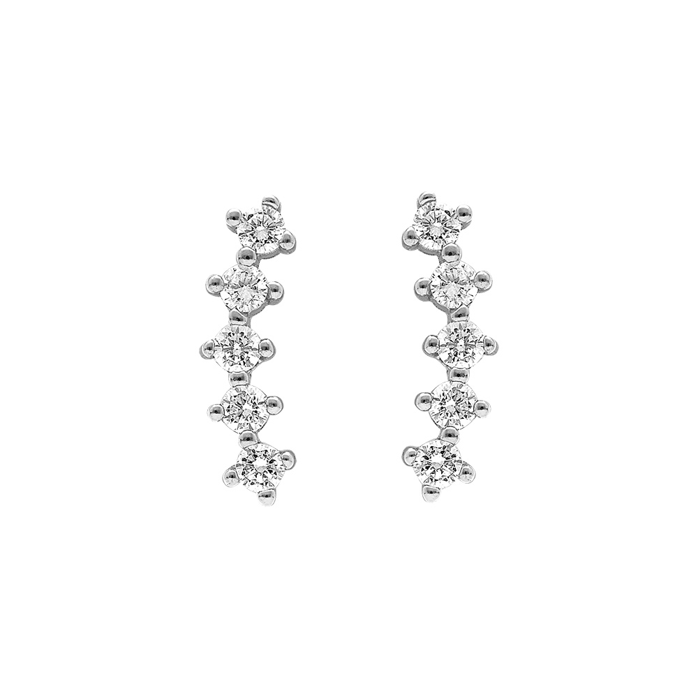 Boucles d\'oreille tige en argent rhodi� cinq oxydes blancs sertis - Vue 1
