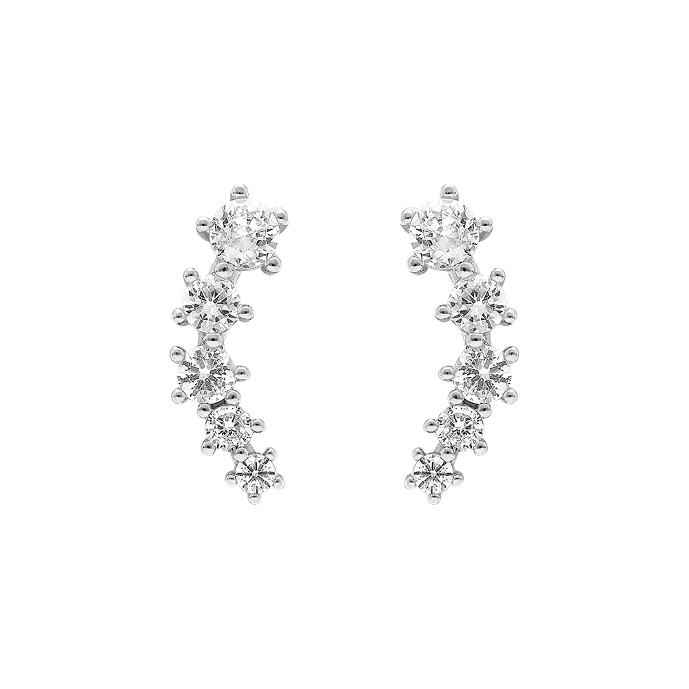 Boucles d\'oreille tige en argent rhodi� cinq oxydes blancs sertis en chute - Vue 1