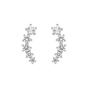 Boucles d\'oreille tige en argent rhodié cinq oxydes blancs sertis en chute - Vue 1