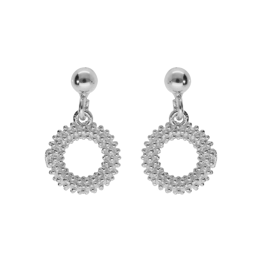 Boucles d\'oreille tige en argent rhodi� claire pendantes, cercle �vid� perl� - Vue 1