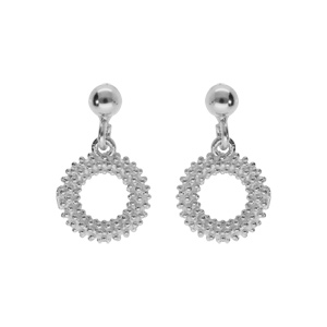 Boucles d\'oreille tige en argent rhodi claire pendantes, cercle vid perl - Vue 1