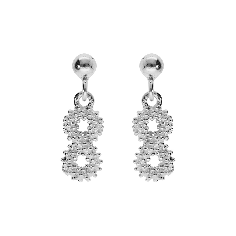 Boucles d\'oreille tige en argent rhodi� claire pendantes,motif infini �vid� perl� - Vue 1