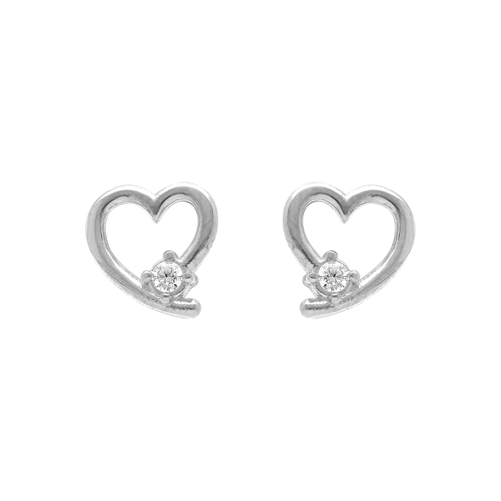 Boucles d\'oreille tige en argent rhodi� coeur avec un oxyde blanc serti - Vue 1