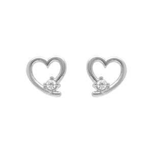 Boucles d\'oreille tige en argent rhodié coeur avec un oxyde blanc serti - Vue 1