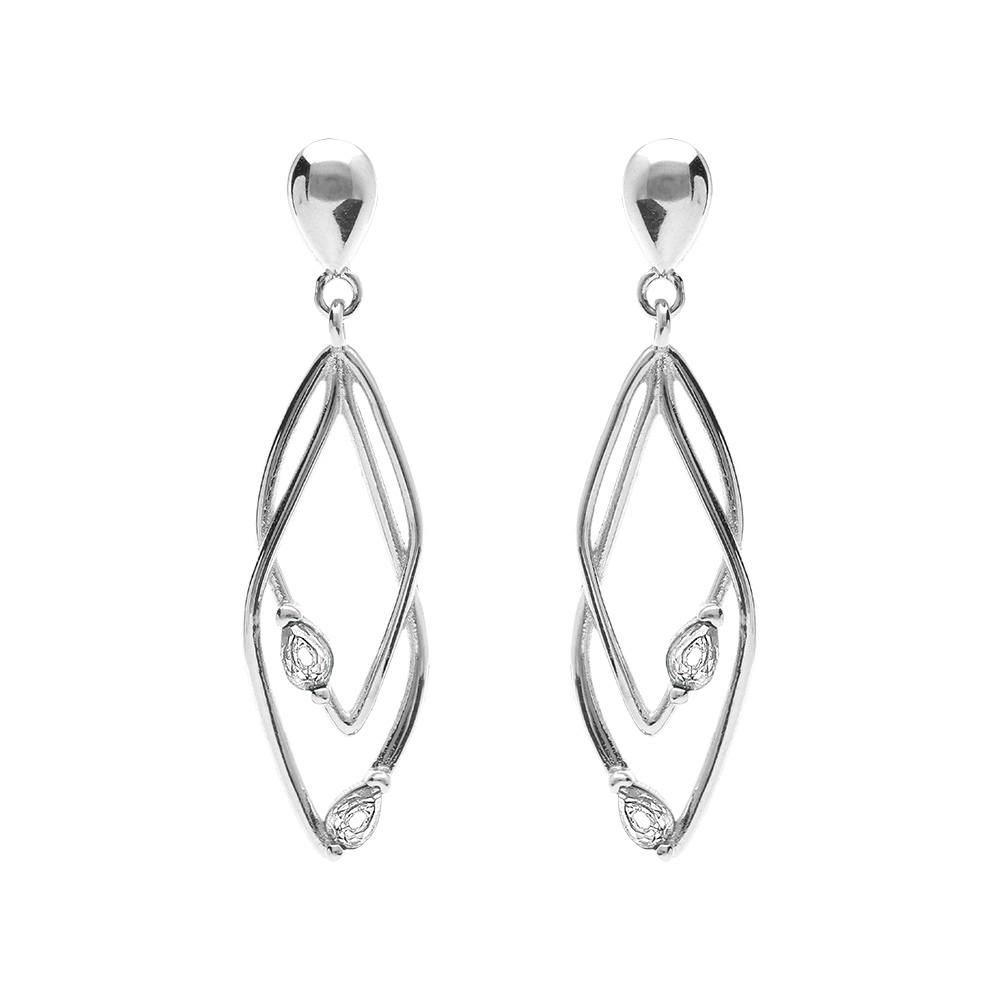 Boucles d\'oreille tige en argent rhodi� deux  losanges entrelac�s avec oxydes blancs sertis - Vue 1