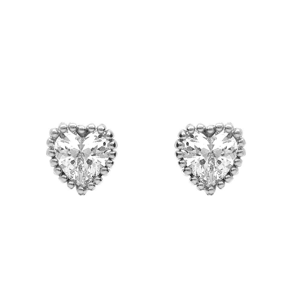 Boucles d\'oreille tige, en argent rhodi, discrtes et dlicates 3 coeurs d\'oxydes blancs - Vue 1