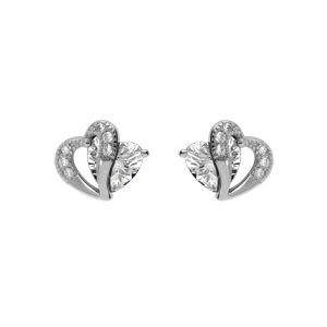 Boucles d\'oreille tige en argent rhodié double coeur oxyde blancs - Vue 1