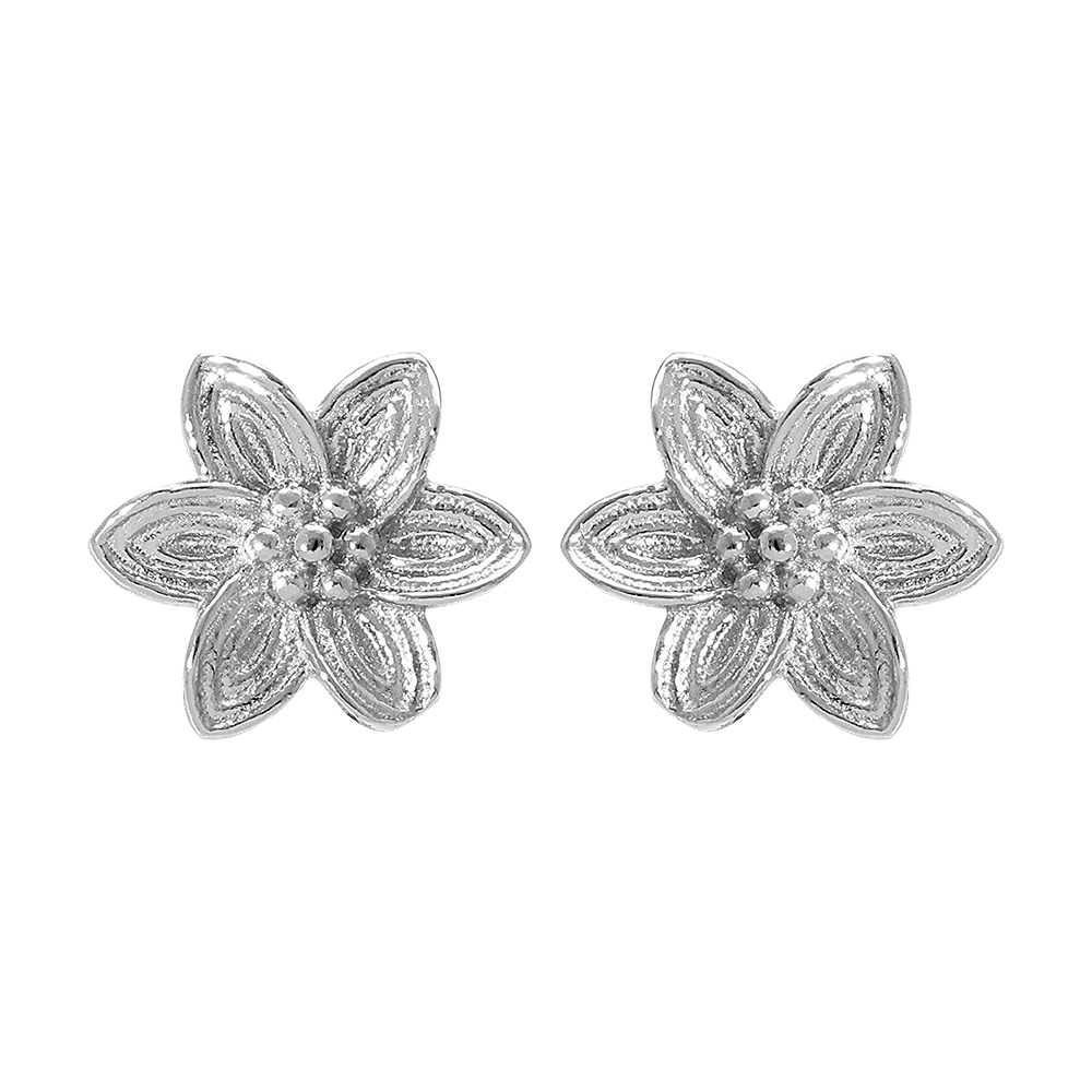 Boucles d\'oreille tige en argent rhodi� fleur - Vue 1
