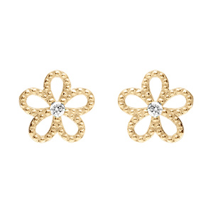Boucles d\'oreille tige en argent rhodi fleur ajoure pare d\'oxydes blancs - Vue 1