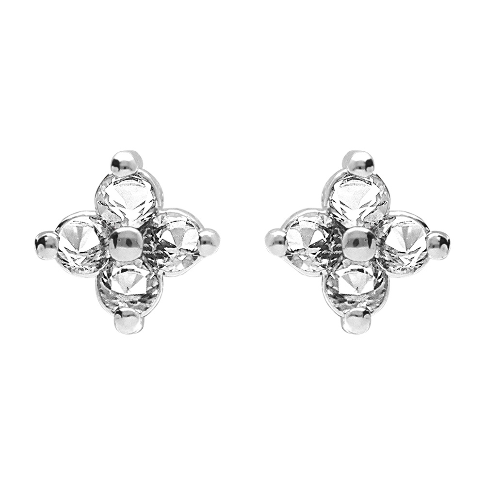 Boucles d\'oreille tige en argent rhodi� fleur d\'oxydes blancs - Vue 1