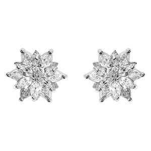 Boucles d'oreille tige en argent rhodi� fleur d'oxydes blancs sertis