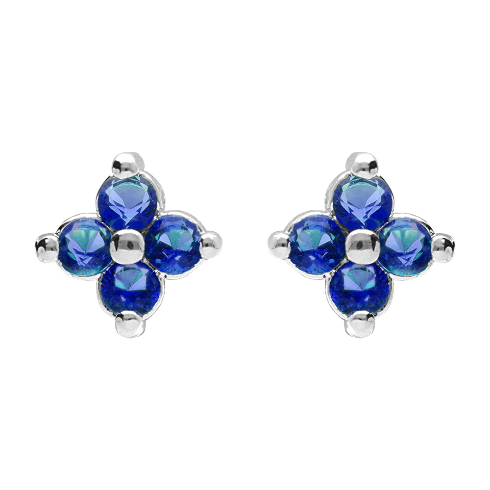 Boucles d\'oreille tige en argent rhodi� fleur d\'oxydes bleus - Vue 1
