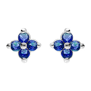 Boucles d'oreille tige en argent rhodi� fleur d'oxydes bleus