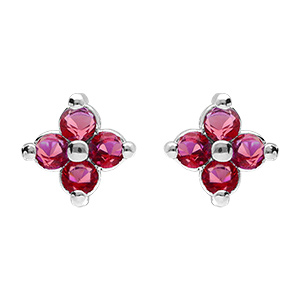 Boucles d'oreille tige en argent rhodi� fleur d'oxydes rouges
