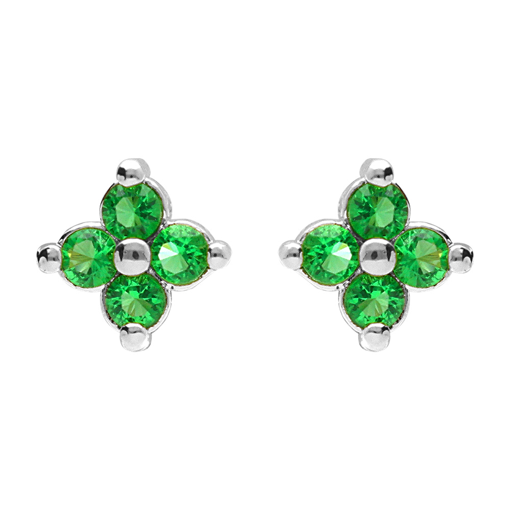 Boucles d\'oreille tige en argent rhodi� fleur d\'oxydes verts - Vue 1