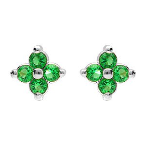 Boucles d'oreille tige en argent rhodi� fleur d'oxydes verts