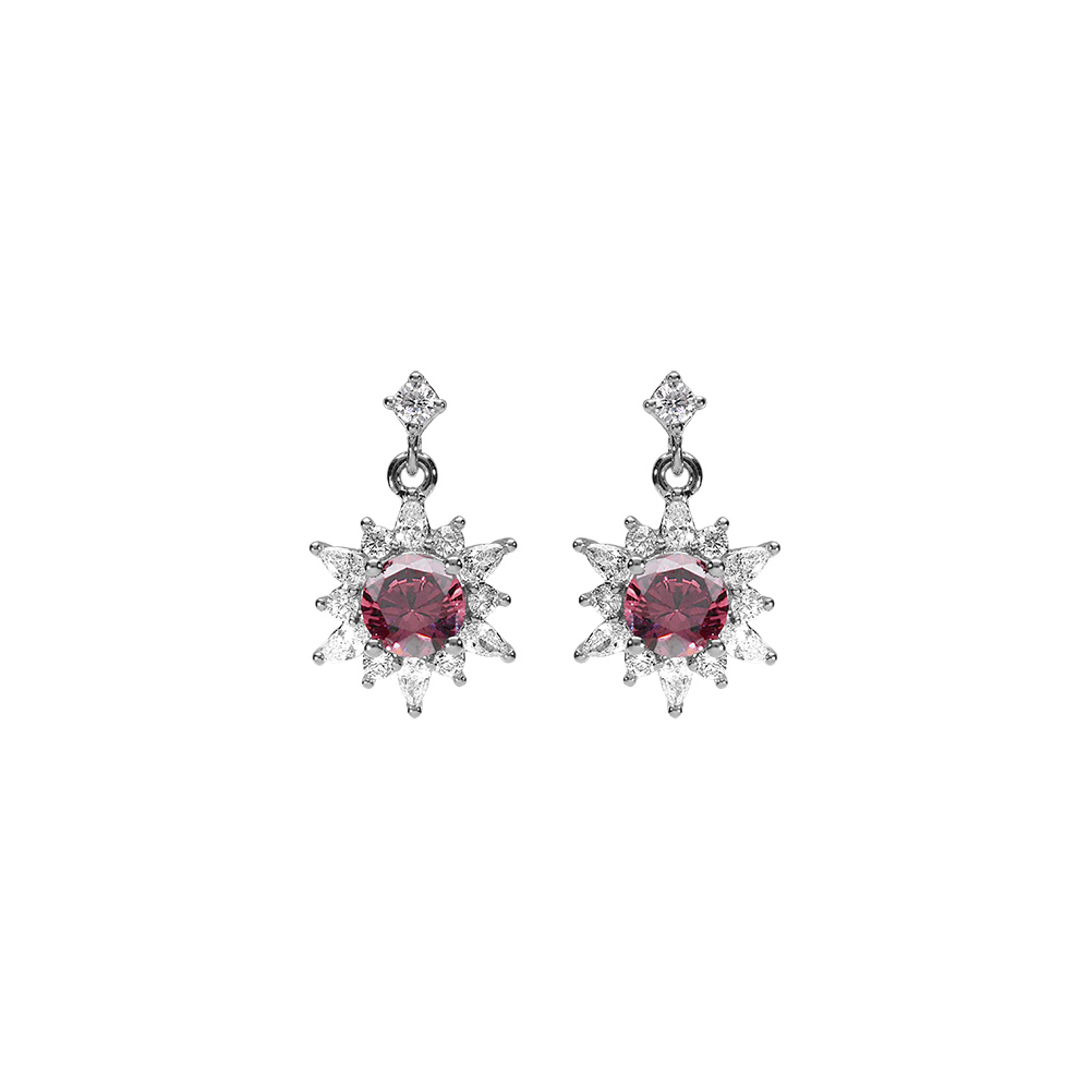 Boucles d\'oreille tige en argent rhodi fleur oxyde rose et contour oxydes blancs - Vue 1