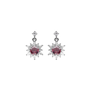 Boucles d\'oreille tige en argent rhodié fleur oxyde rose et contour oxydes blancs - Vue 1