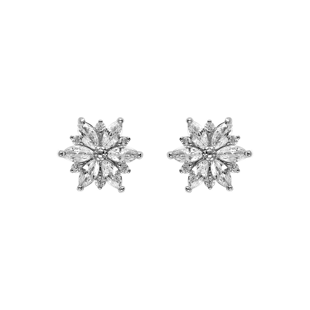 Boucles d\'oreille tige en argent rhodi� fleur oxydes blancs sertis - Vue 1