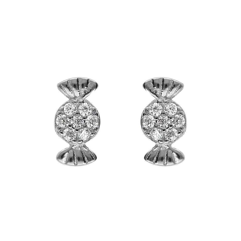 Boucles d\'oreille tige en argent rhodi� forme bonbon avec oxydes blancs sertis - Vue 1