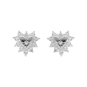Boucles d\'oreille tige en argent rhodi forme coeur avec etoile du nord au contour d\'oxydes blancs sertis - Vue 1