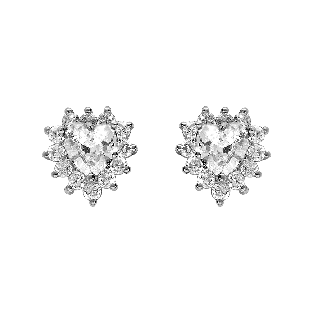 Boucles d\'oreille tige en argent rhodi� forme coeur oxydes blancs - Vue 1