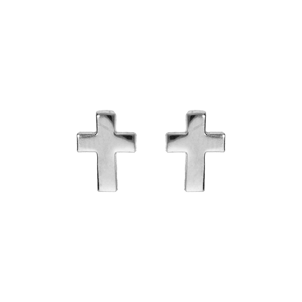 Boucles d\'oreille tige en argent rhodi�, forme croix - Vue 1
