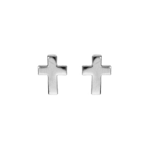 Boucles d\'oreille tige en argent rhodi, forme croix - Vue 1