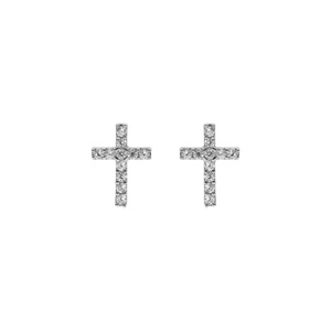 Boucles d\'oreille tige en argent rhodi forme croix avec oxydes blancs sertis - Vue 1